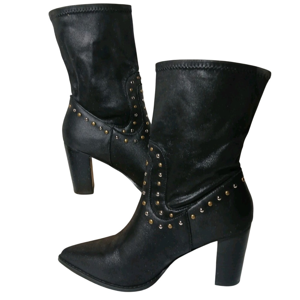 Oasis‎ Society California Studded Black Boots 3.5' Heel Women's Size 10 #1292